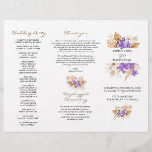 Pampas Grass Purple Orchid TriFold Wedding Program