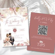 Pampas Grass QR Code RSVP Mariage Boho Invitation