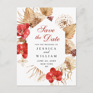 Pampas Grass Red Orchids Wedding Save the Date  Postcard