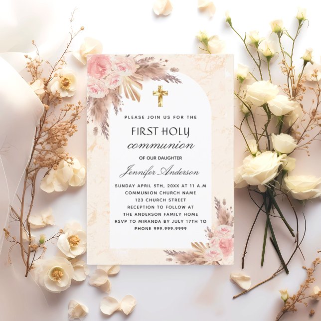Pampas grass rose arch first holy communion invitation (Creator Uploaded)