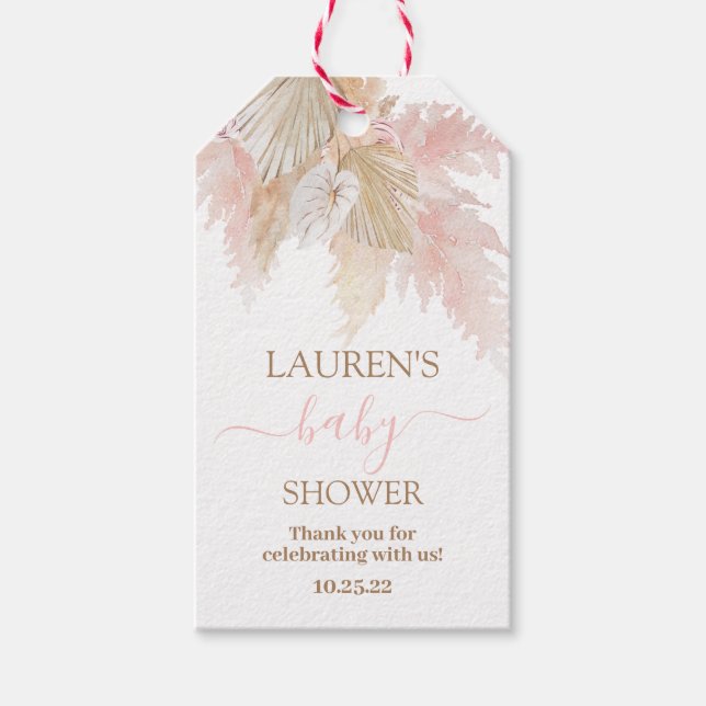 Pampas Grass rose baby shower étiquettes cadeaux (Devant)