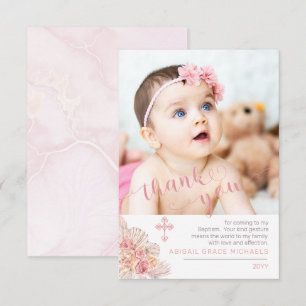 Pampas Grass   Rose Blooms Baptism Photo Thank You Card