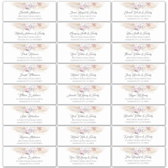 Pampas Grass rose Floral Nom d'hôte Étiquettes de  (Devant)