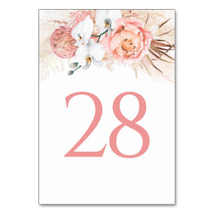 Pampas Grass rose Floral Tableau Numéro Cartes