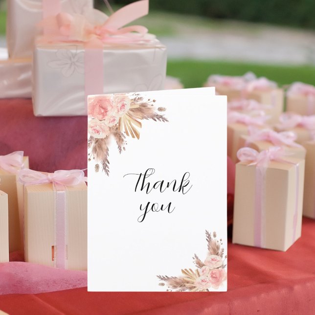 Pampas grass rose florals photo birthday thank you card (Creator Uploaded)