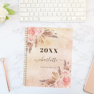 Pampas grass rose gold florals name 2023 planner