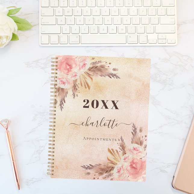 Pampas grass rose gold florals name 2023 planner (Creator Uploaded)