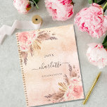 Pampas grass rose gold florals name 2025 planner<br><div class="desc">A rustic rose gold and pink background. Decorated with rose gold,  pink florals,  pampas grass. Personalize and add a name,  title and year.  The name is written with a modern hand lettered style script.</div>