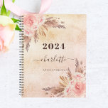 Pampas grass rose gold florals name 2025 planner<br><div class="desc">A rustic rose gold and pink background. Decorated with rose gold,  pink florals,  pampas grass. Personalize and add a name,  title and year.  The name is written with a modern hand lettered style script.</div>