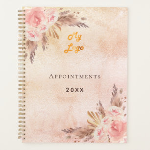 Pampas grass rose gold flowers business QR code Planner
