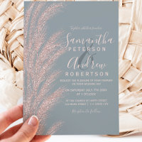 Pampas grass rose gold glitter dusty blue wedding