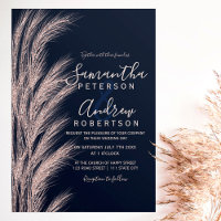 Pampas grass rose gold glitter navy blue wedding