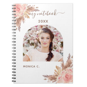 Pampas grass rose gold pink flowers photo notebook