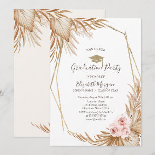 Pampas Grass Roses Grad Cap,Graduation  Invitation