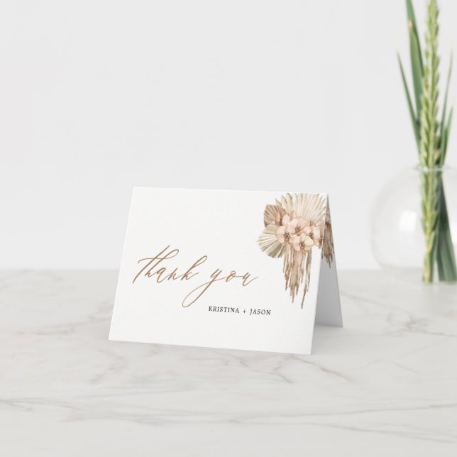 Pampas Grass Rust Boho Folded Thank You Card (Front)
