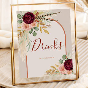 Pampas Grass Rustic Western Drinks Station Sign