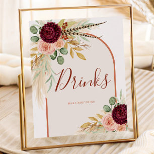 Pampas Grass Rustic Western Drinks Station Sign