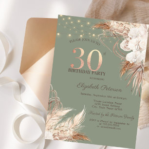 Pampas Grass Sage Green 30th Birthday Invitation