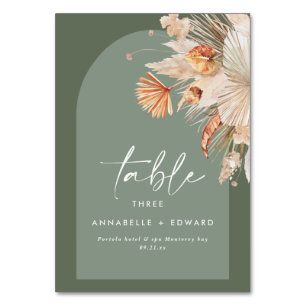 Pampas Grass Sage Green Rust Bohemian Modern Table Number