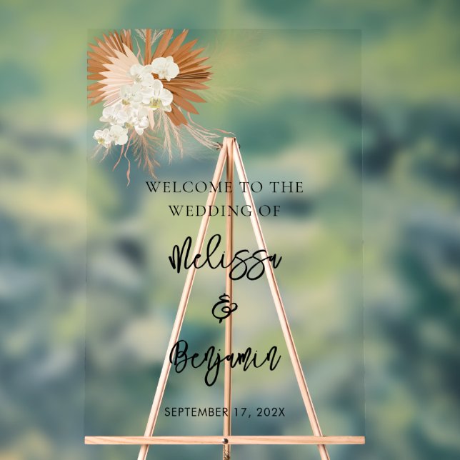 Pampas Grass Script Floral Wedding Acrylic Sign (Neutral)