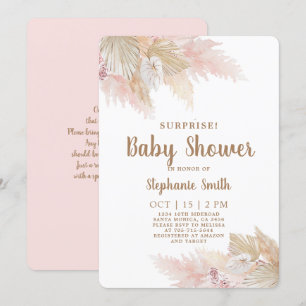 Pampas Grass Surprise Baby Shower Girl Invitation
