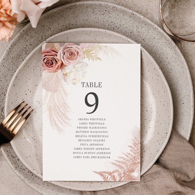 Pampas Grass Table Number Wedding Seating Chart (Creator Uploaded)