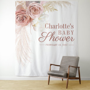 Pampas Grass Tan Baby Shower Photo Booth Backdrop Tapestry