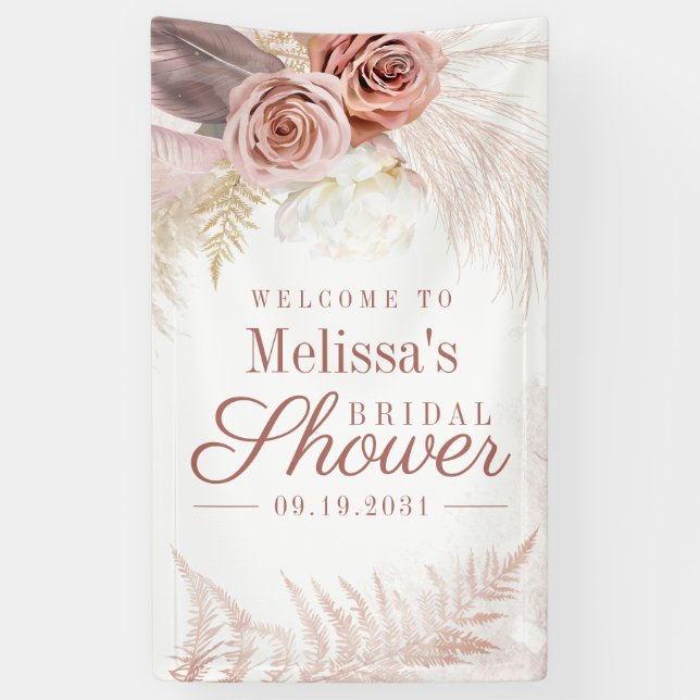 Pampas Grass Tan Bridal Shower Welcome Banner (Vertical)