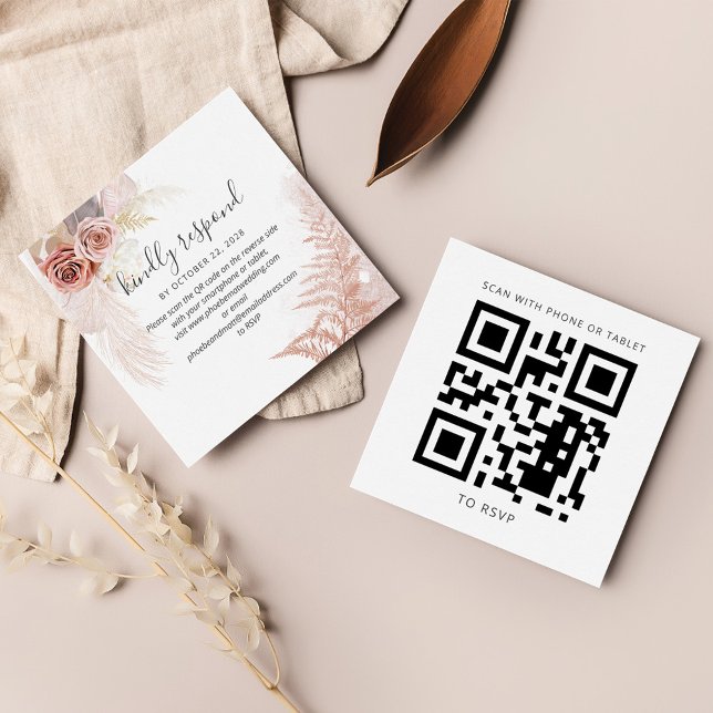 Pampas Grass Tan QR Code Site Mariage RSVP (Créateur téléchargé)