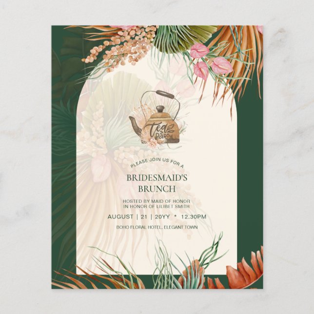 Pampas Grass TEA PARTY Bridal Shower Lunch Flyer (Front)