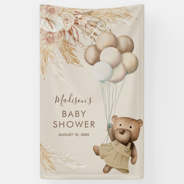 Pampas Grass Teddy Bear Baby Shower Banner (Vertical)