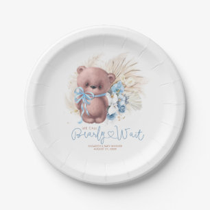 Pampas Grass Teddy Bear Baby Shower Blue Boho Paper Plate