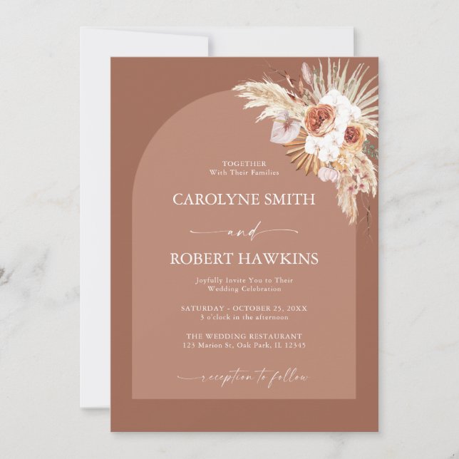 Pampas Grass Terracotta All In One  Wedding Invitation (Front)