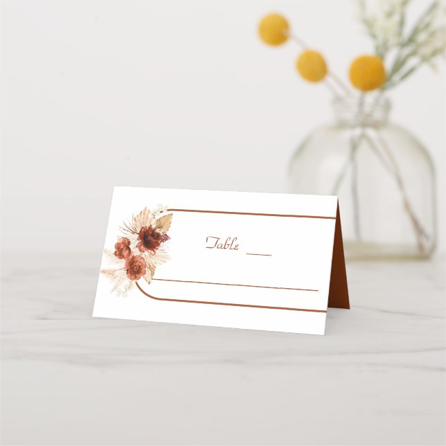Pampas Grass Terracotta Arch Floral Wedding  Place Card (Front)