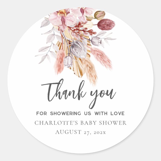 Pampas Grass Terracotta Baby Shower Thank You Classic Round Sticker (Front)