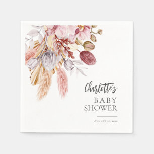 Pampas Grass Terracotta Boho Baby Shower Paper Napkin