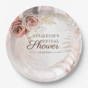 Pampas Grass Terracotta Boho Bridal Shower Paper Plate