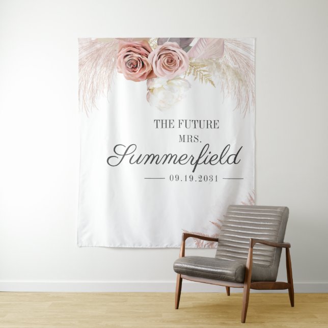 Pampas Grass Terracotta Bridal Shower Backdrop Tapestry (In Situ)