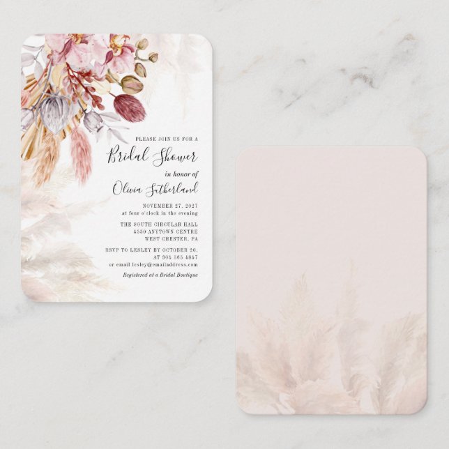 Pampas Grass Terracotta Bridal Shower Invitation (Front/Back)