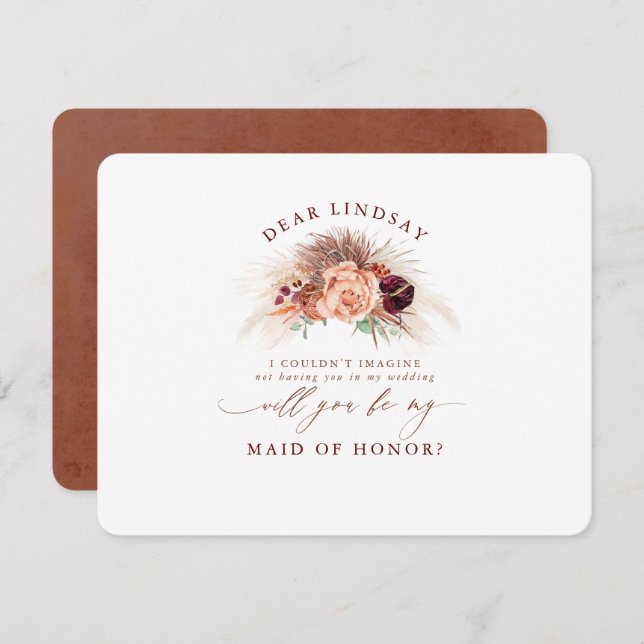 Pampas Grass Terracotta Bridesmaid Proposal Invita Invitation (Front/Back)