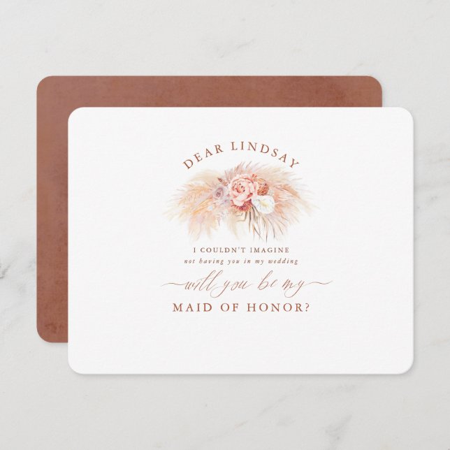 Pampas Grass Terracotta Bridesmaid Proposal Invitation (Front/Back)
