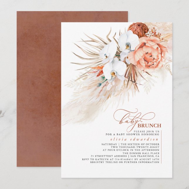 Pampas Grass Terracotta Brunch Baby Shower Invitation (Front/Back)