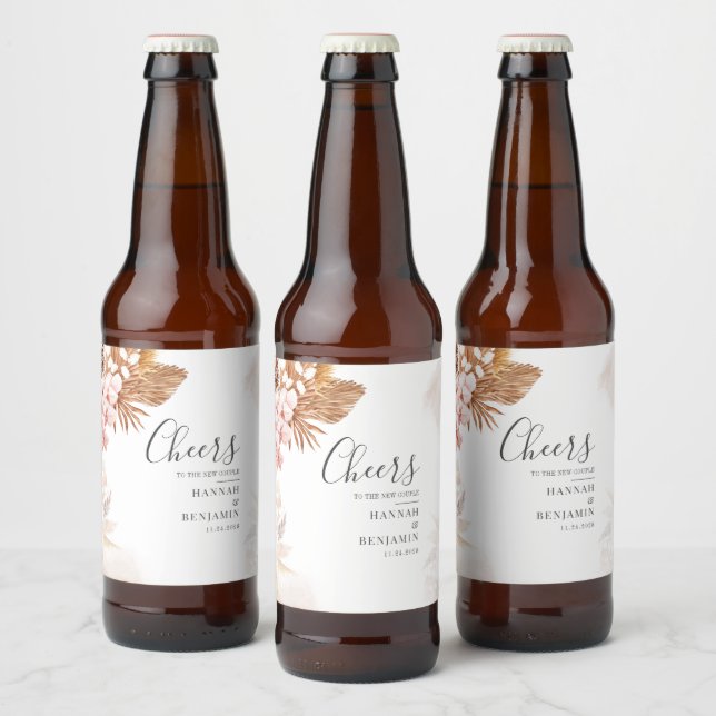 Pampas Grass Terracotta Cheers Wedding Shower Beer Bottle Label (Bottles)
