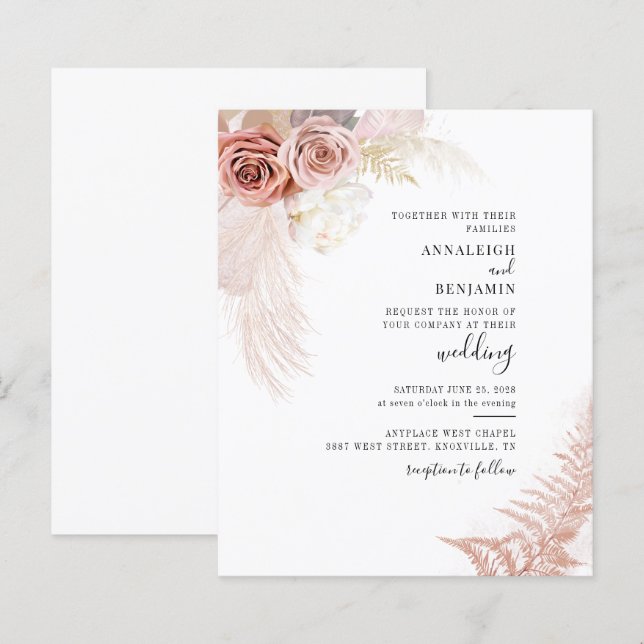 Pampas Grass Terracotta Chic Wedding Invitation (Front/Back)