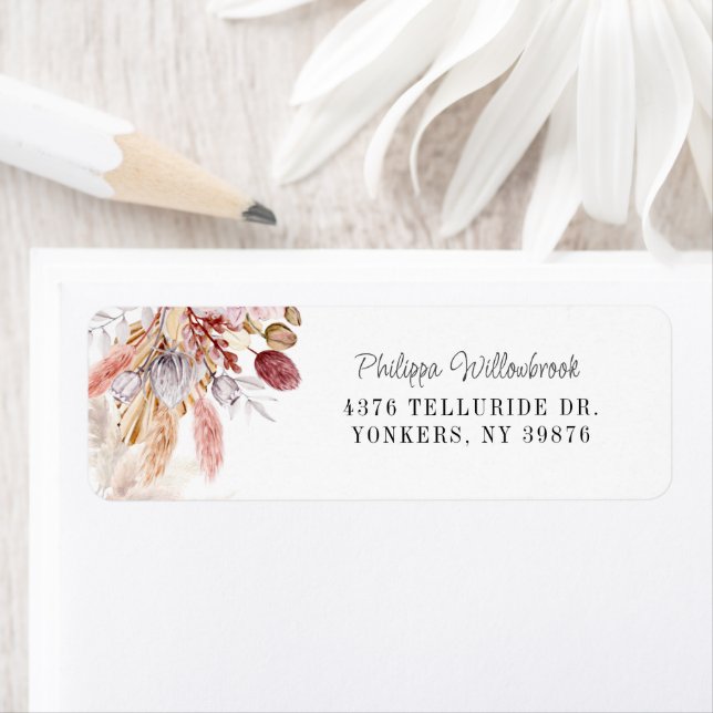 Pampas Grass Terracotta Dried Palm Return Address (Insitu)