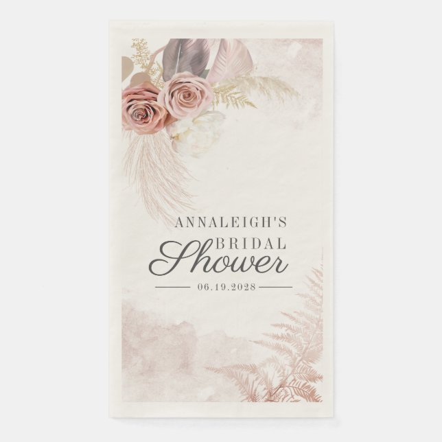 Pampas Grass Terracotta Dried Palms Bridal Shower Napkin (Front)