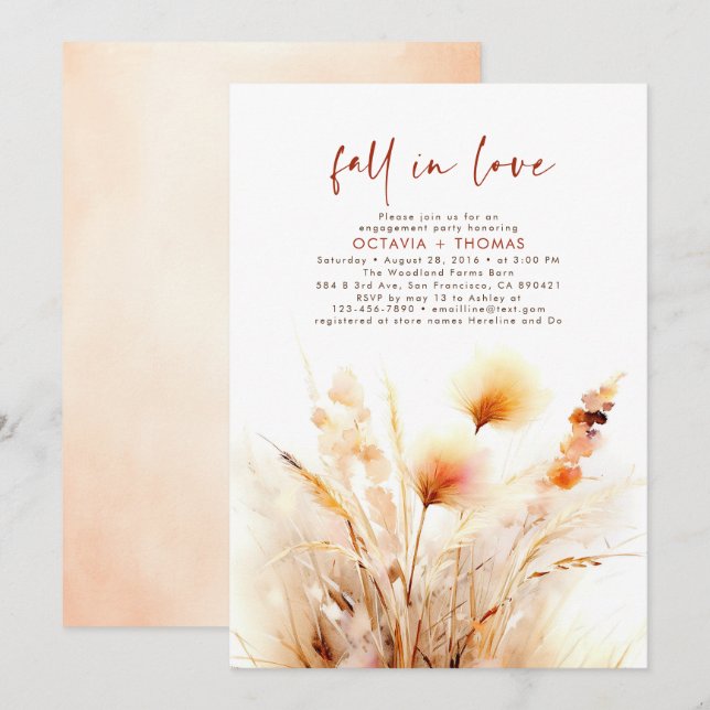 Pampas Grass Terracotta Fall Engagement Party Invitation (Front/Back)