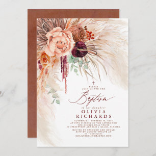 Pampas Grass Terracotta Fleurs Baptême Invitation
