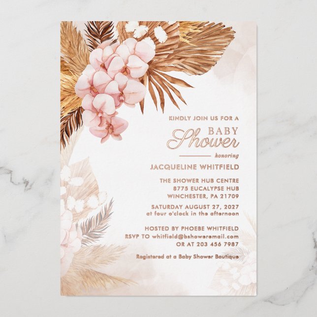 Pampas Grass Terracotta Floral Baby Shower Gold (Front)