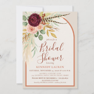 Pampas Grass Terracotta Floral Boho Bridal Shower  Invitation